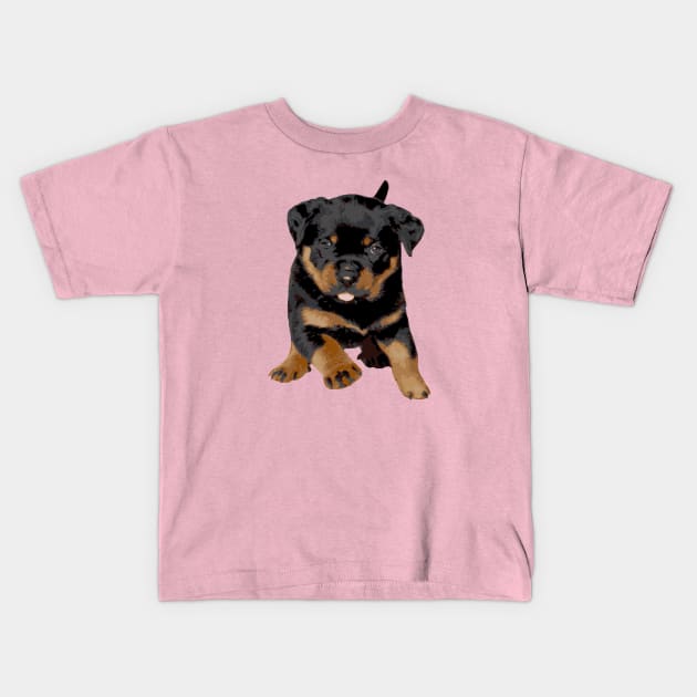 Cute Rottweiler Puppy Running With Tongue Out Kids T-Shirt by taiche